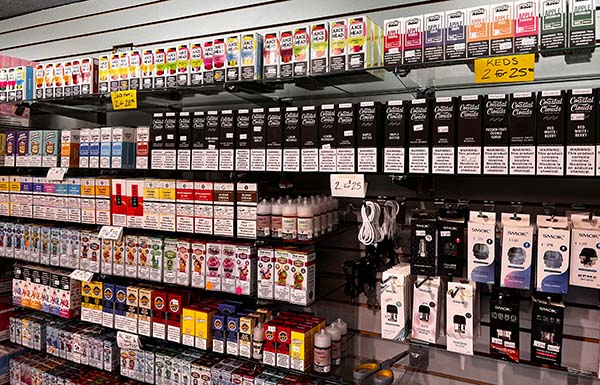 Wall display of sub ohm e-liquid